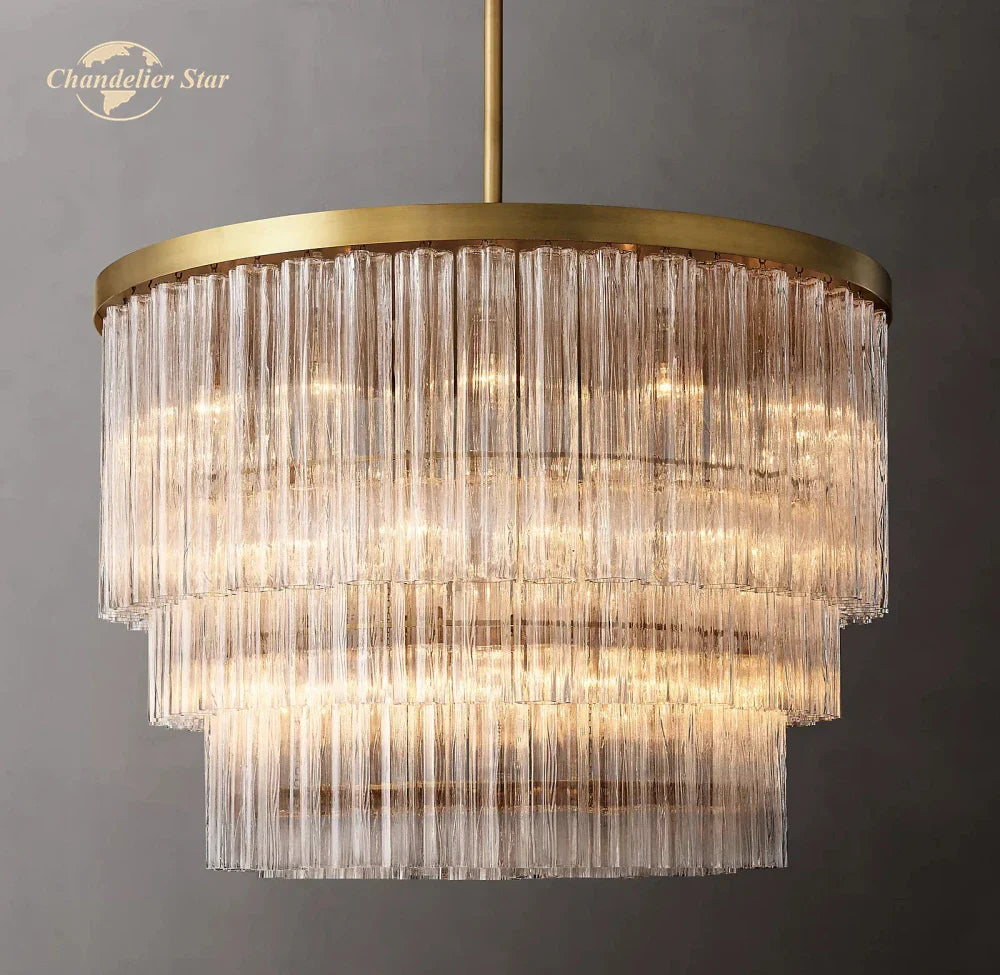 Afralia™ Cielo Glass Chandelier Three-Tier Round Hanging Lights for Living Dining Room
