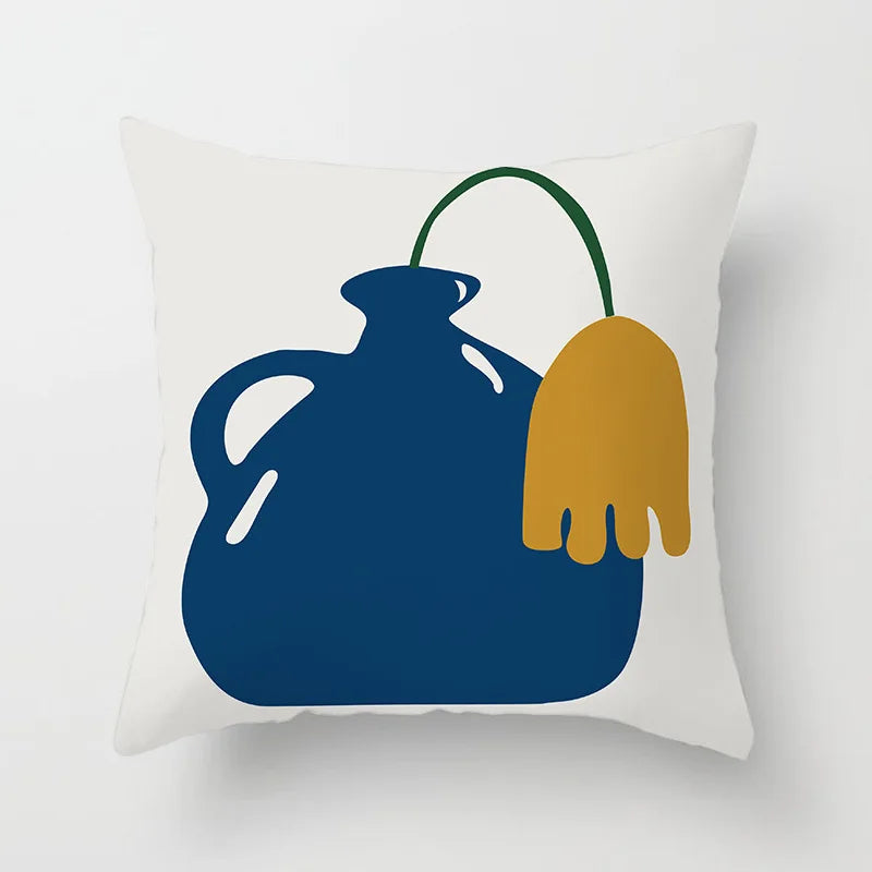 Afralia™ Retro Geometric Abstract Art Pillow Cover - Blue Green Design