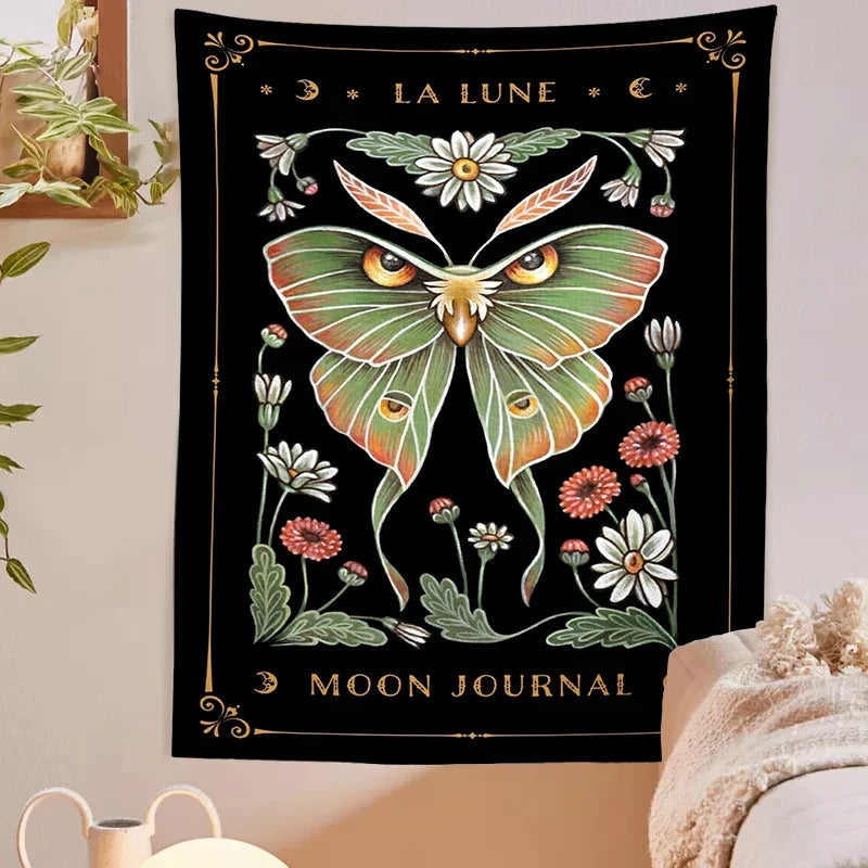 Afralia™ Moon Moth Tapestry Wall Hanging - Mystical Moon Phase & Cottagecore Wall Art