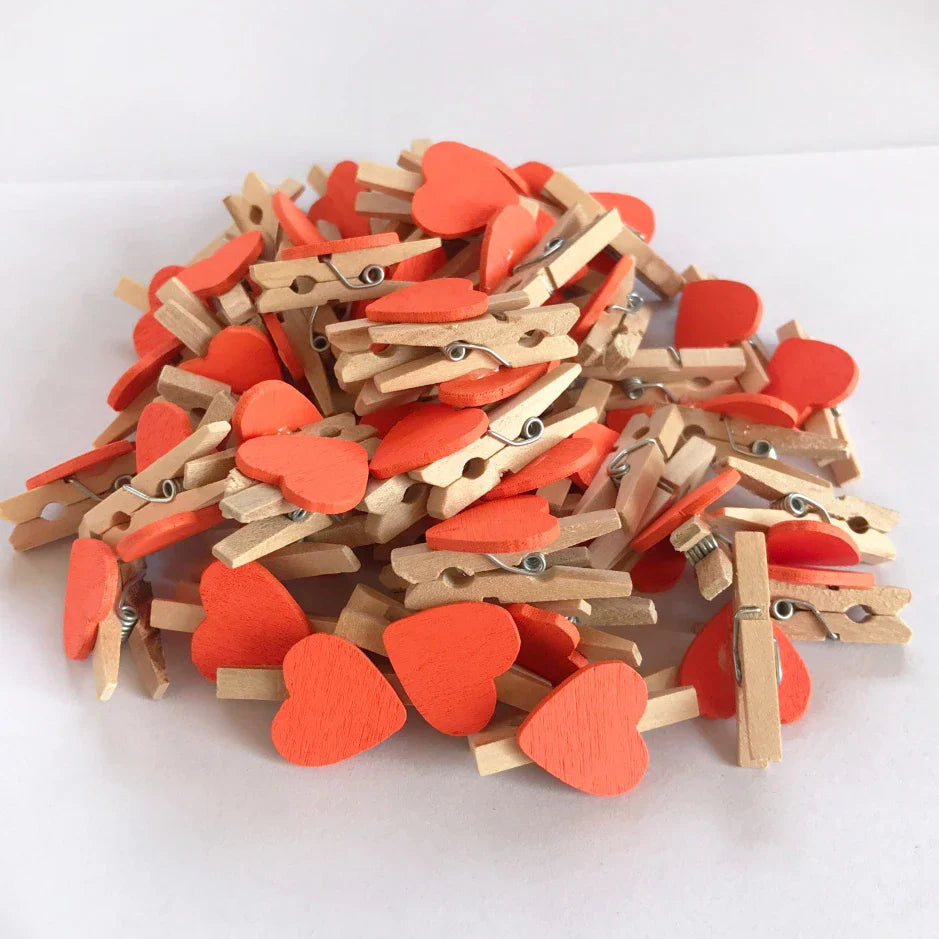 Afralia™ 50-Pack Romantic Heart Shape Wood Clips for Home Décor and Parties