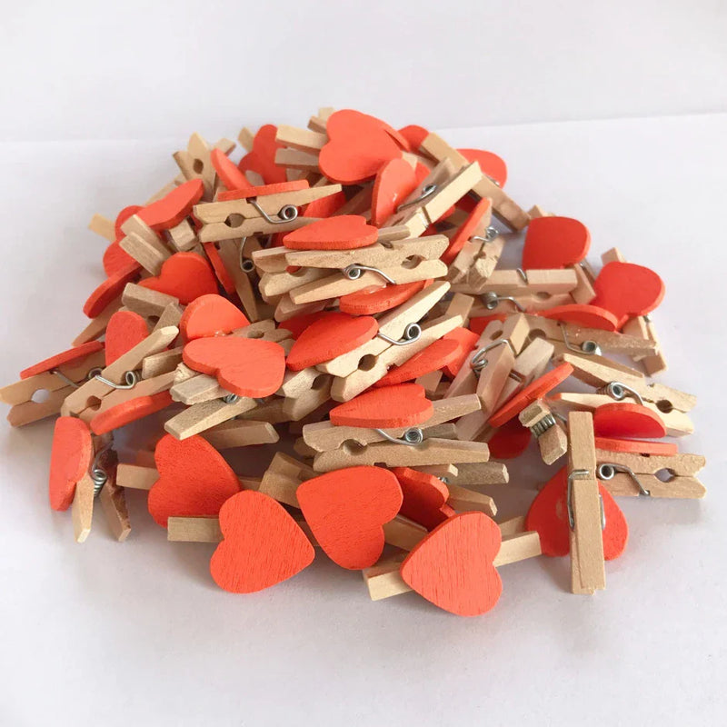 Afralia™ 50-Pack Romantic Heart Shape Wood Clips for Home Décor and Parties