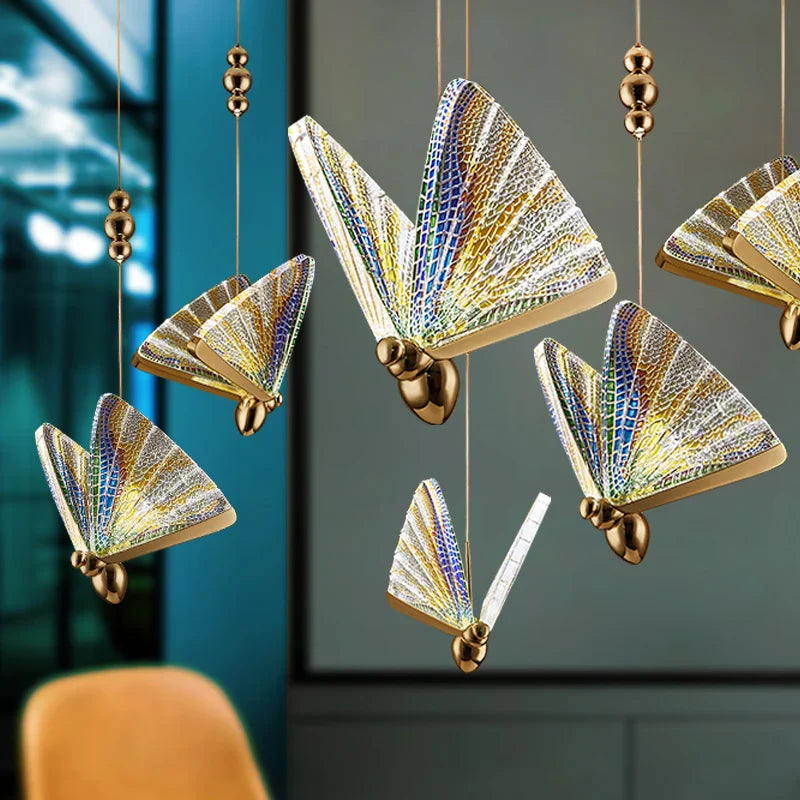 Afralia™ LED Butterfly Pendant Light for Living Room Chandelier - Colorful Acrylic Insect Fixture