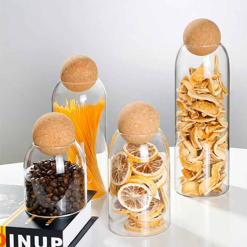 Elegant Glass Storage Jar with Ball Cork Lid | Versatile Container for Dried Foods and Snacks