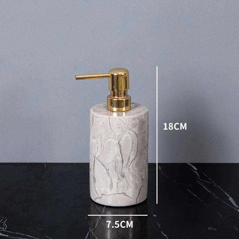 Afralia™ Marble Bathroom Accessories Set: Soap Dispenser, Toothbrush Holder, Cup, Soap Dish, Cotton Swab Can