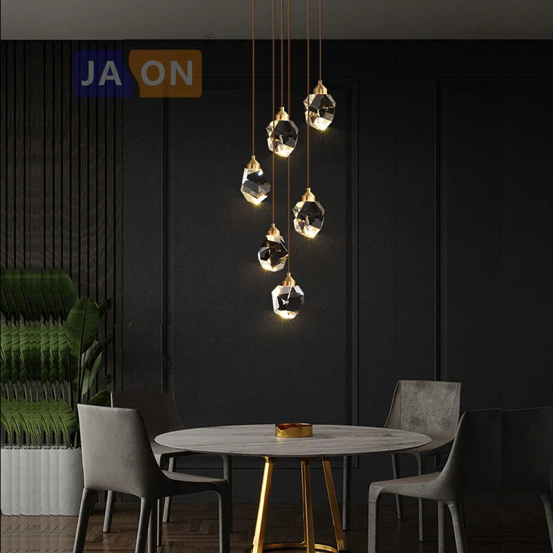 Afralia™ Black Crystal Copper LED Chandelier for Dining Room - Art Deco Hanging Lamp