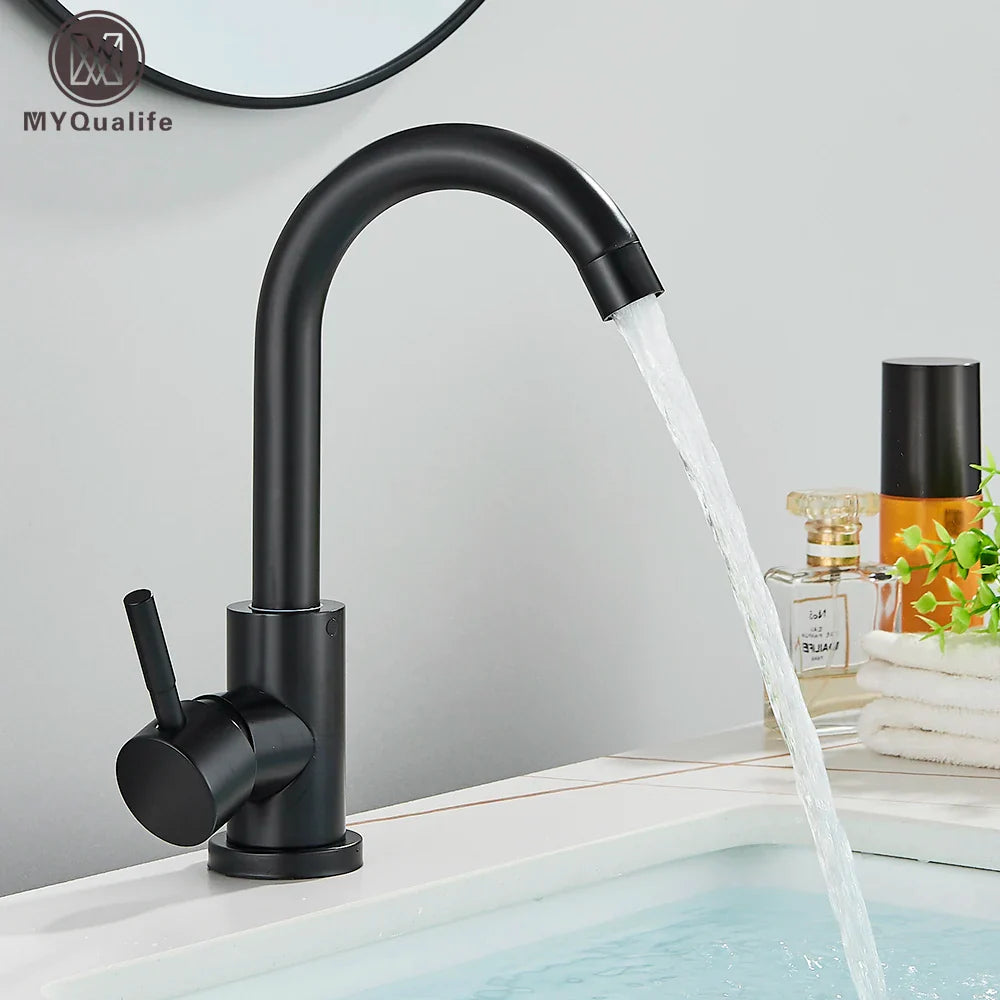 Afralia™ Matte Black Brass Basin Faucet Single Handle Hot Cold Mixer Tap
