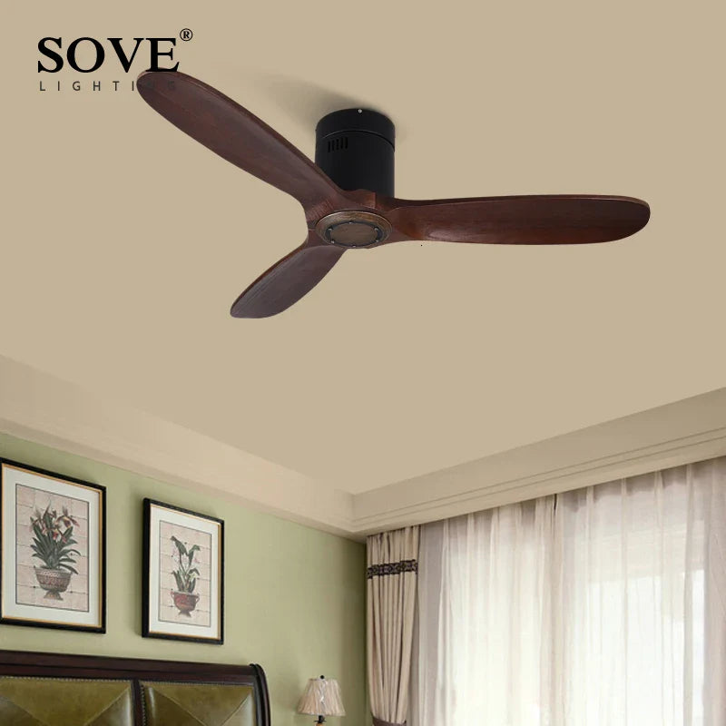 Afralia™ 48" Brown Wood Ceiling Fan with Light, Remote Control, Vintage Retro Style