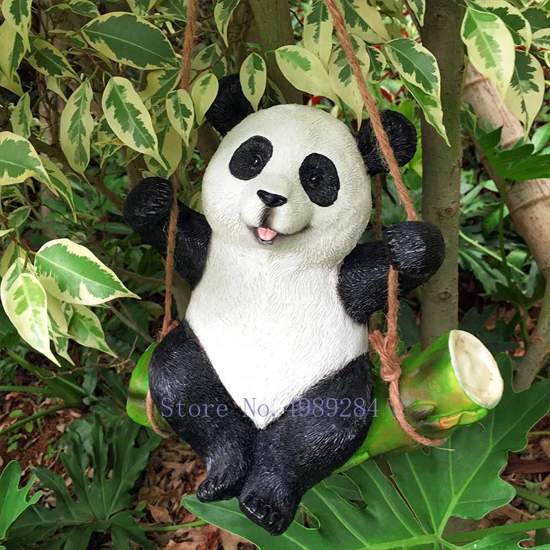 Afralia™ Cartoon Koala Panda Swinging Garden Sculpture Decoration