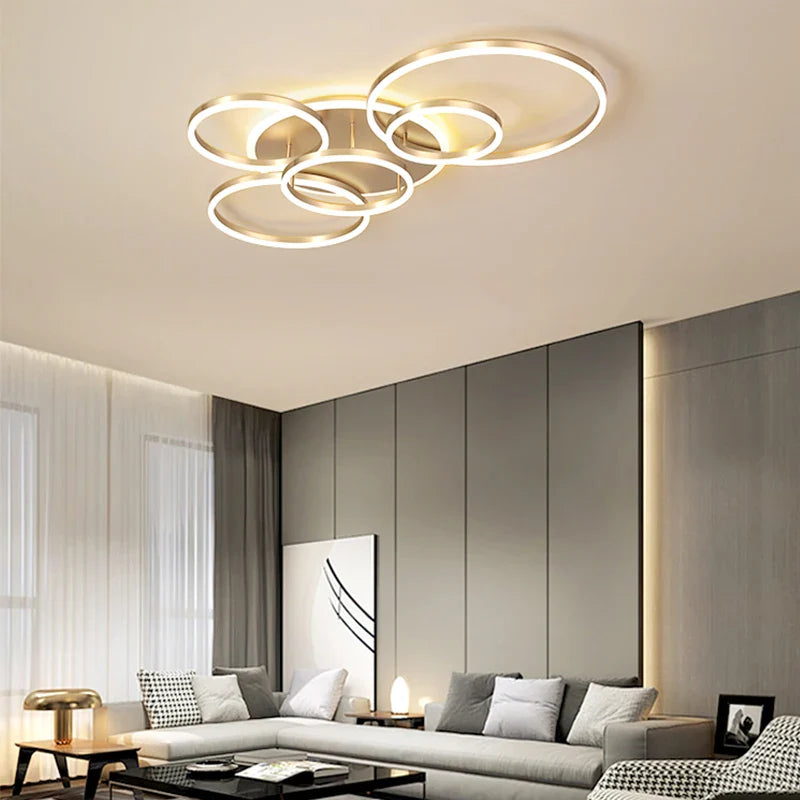 Afralia™ Modern LED Chandelier Lightings Gold Black Dimmable Indoor Lamps