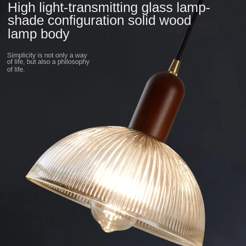 Afralia™ Retro Glass Pendant Light | Creative Wood Hanging Lamp for Home Decor