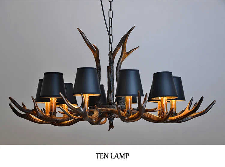 Afralia™ Retro Antlers LED Chandelier Table Dining Room Kitchen Interior Lighting Fixture