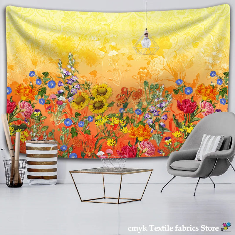 Floral Herbs Wild Flowers Tapestry Wall Hanging by Afralia™