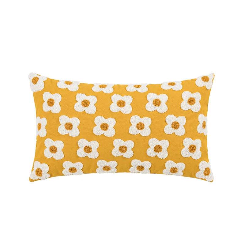 Afralia™ Floral Embroidery Yellow Flowers Cushion Cover for Home Decor