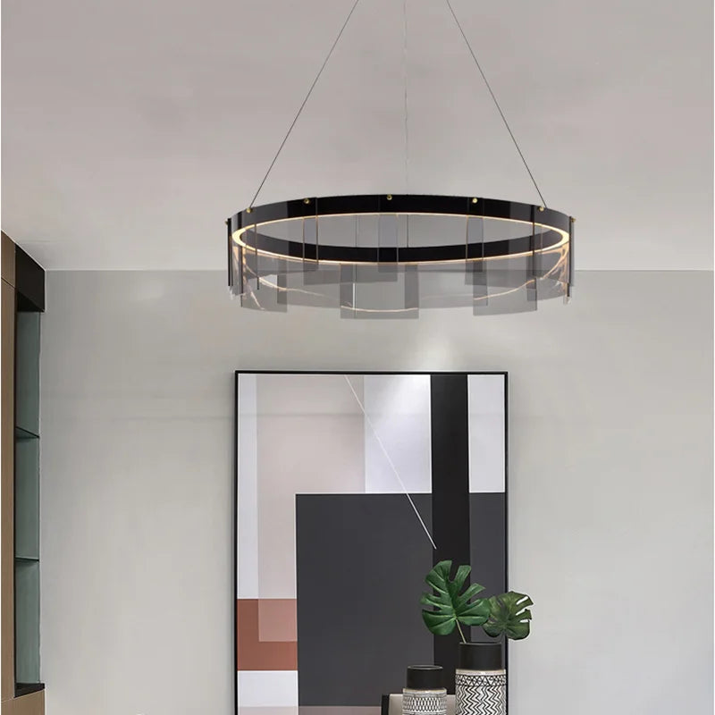 Afralia™ Stratos Glass LED Chandelier Rings for Dining Hall Bedroom Luxury Lighting
