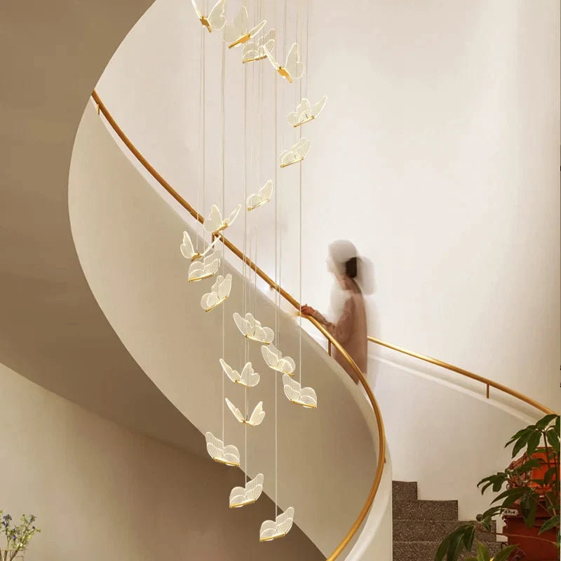 Afralia™ Butterfly Staircase Pendant Lights Loft Style Lamps