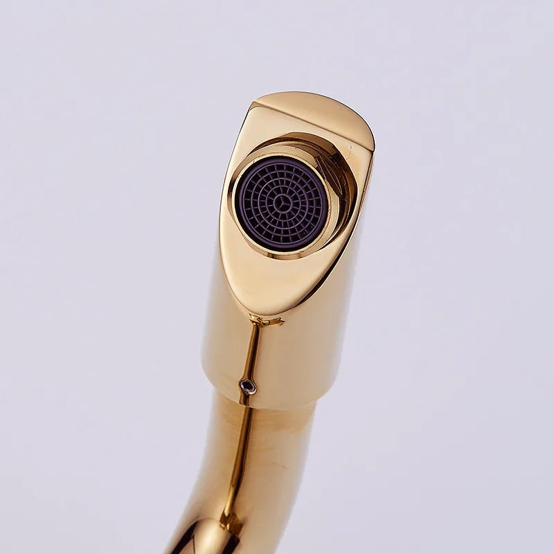 Afralia™ Brass Basin Faucet Swivel Spout Vanity Sink Mixer - Gold/Rose Gold/Chrome