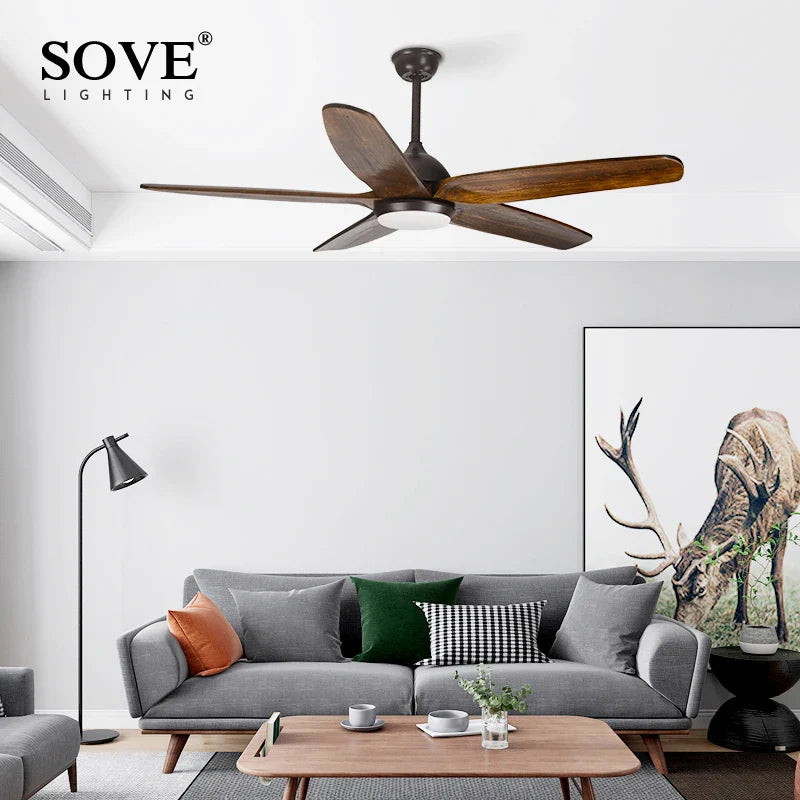 Afralia™ Vintage Wood Blade Ceiling Fan with Remote Control