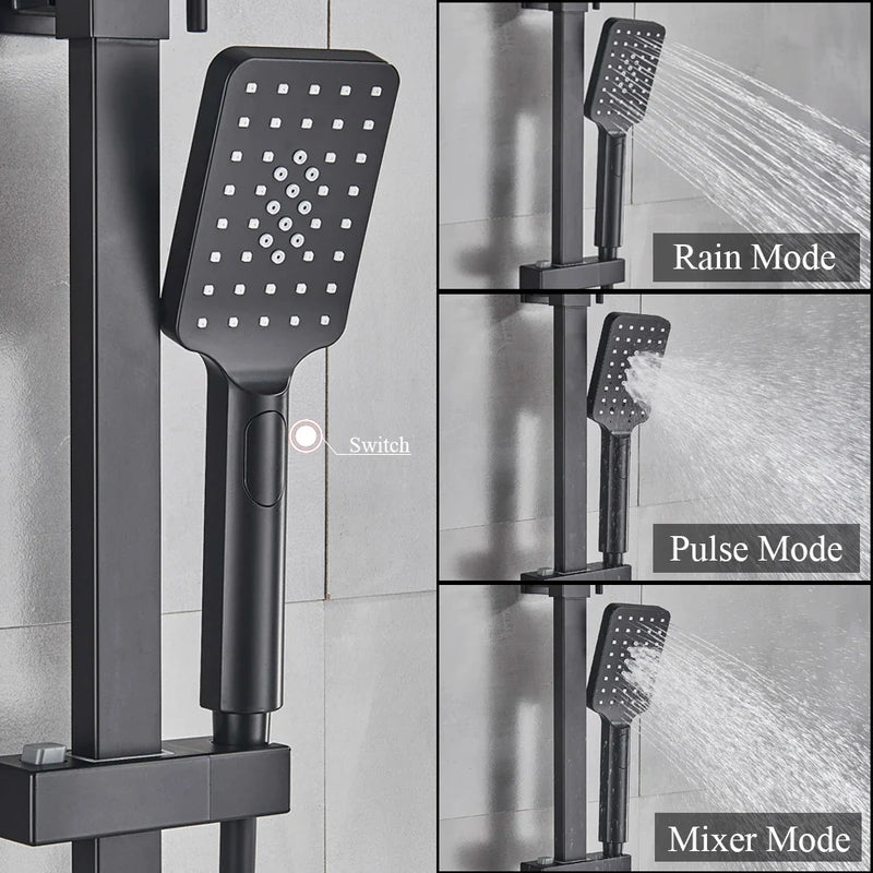 Afralia™ Thermostatic Black Shower Faucet Set with Rain Shower Head - Wall Mounted