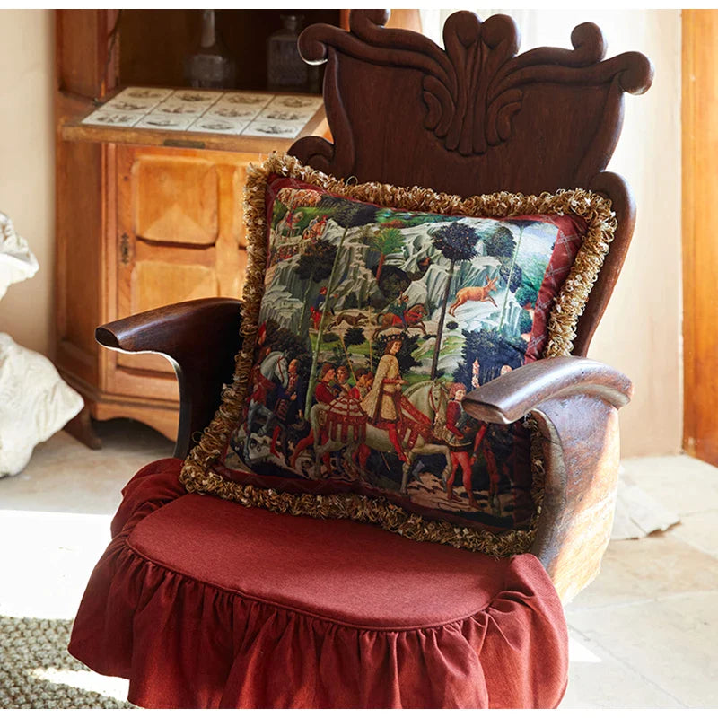 Afralia™ Florence Oil Painting Pattern Luxury Pillow Case Fringed Space Collection