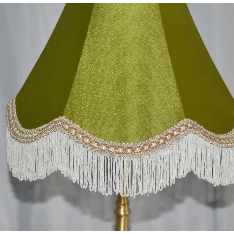 Afralia™ Silk Satin Lampshade in Apple Grass Green with Fringe Trim