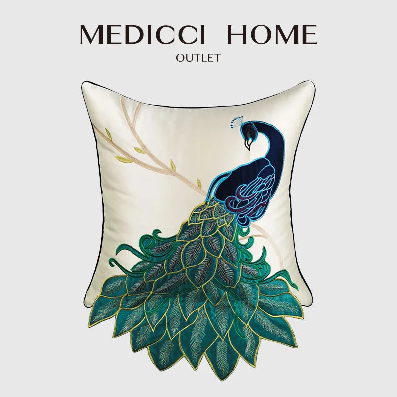 Afralia™ Embroidered Peacock Design Cushion Cover - Chinese Style Decorative Pillow Case