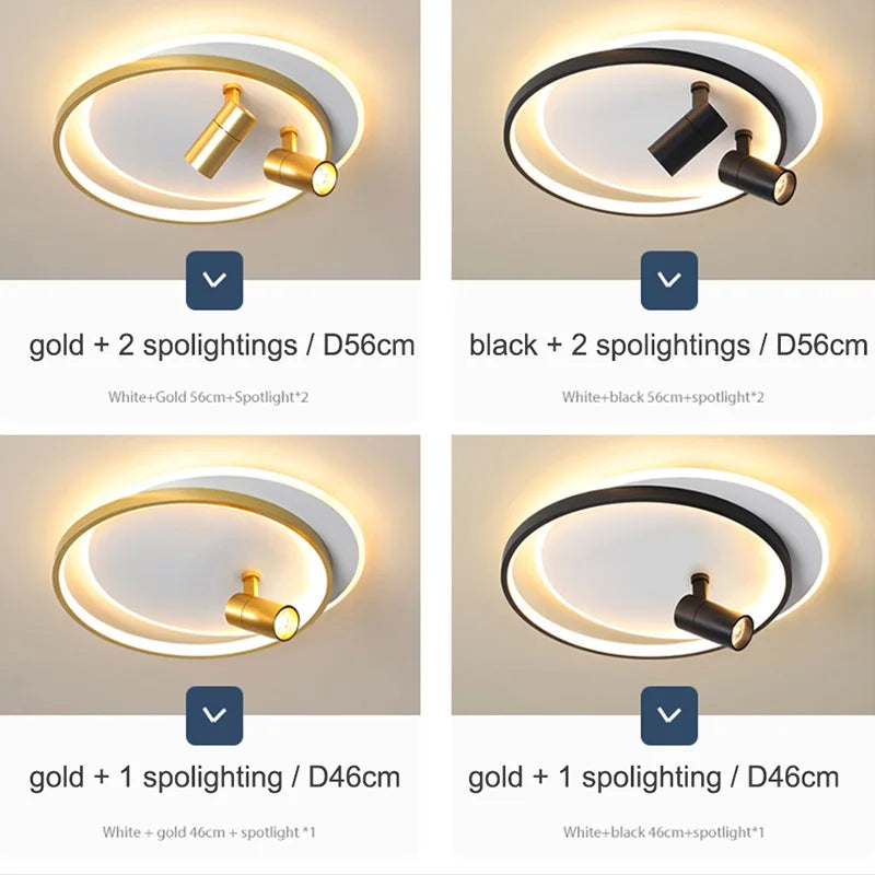 Afralia™ Dimmable LED Ceiling Lights with Remote Control, Modern Gold/Black Spotlights