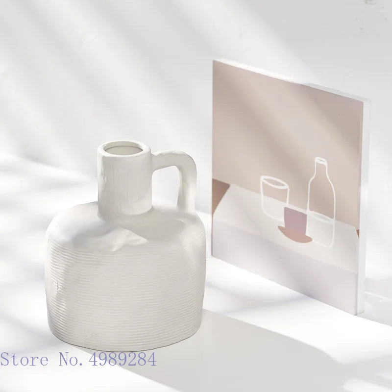 Afralia™ Stoneware Ceramic Vase with Handle - Vintage Flower Arrangement Decor Ornament