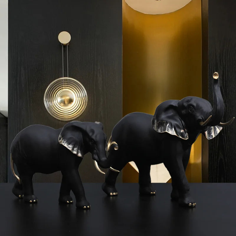 Afralia™ Nordic Elephant Couple Decor Statue for Modern Home Office Hotel Tabletop Accent