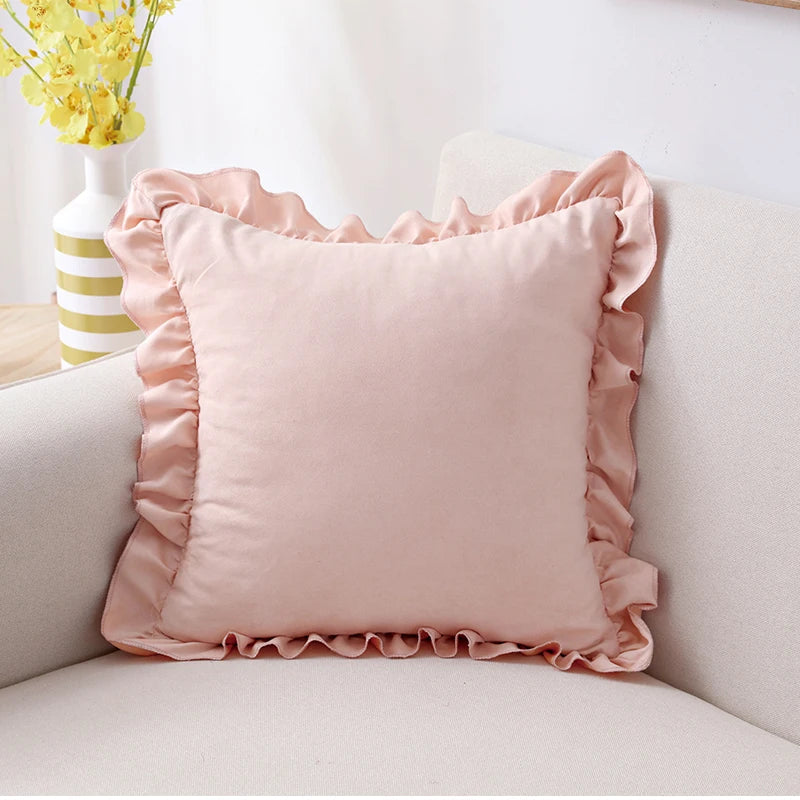 Afralia™ Soft Ruffle Faux Suede Cushion Cover in Pink Grey Brown 45x45cm/30x50cm