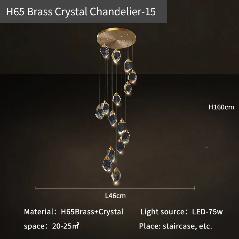 Afralia™ Crystal Diamond Chandelier for Duplex Building Stairwell Loft Pendant Lighting