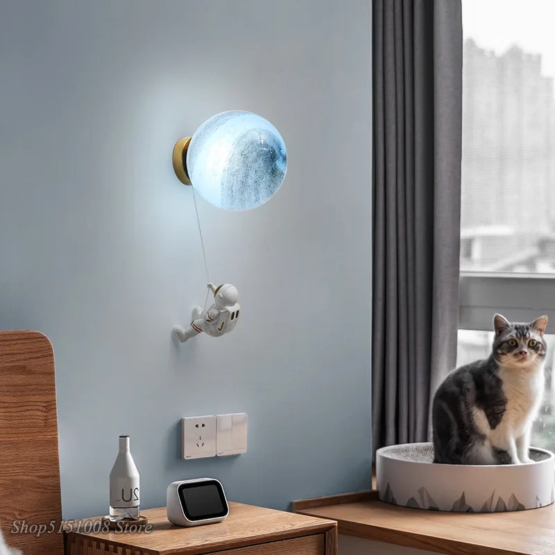 Afralia™ Astronaut Moon Wall Lamp: Creative 3D Printing Light for Kids' Bedroom.