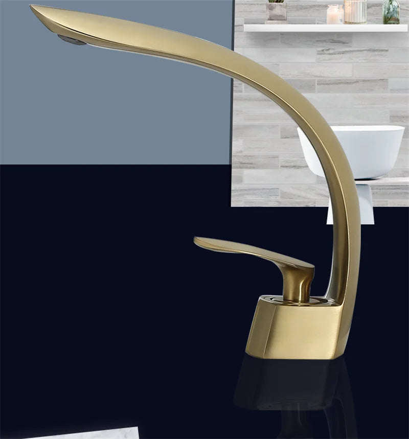 Afralia™ Brushed Gold Basin Faucet: Grey/Black Bathroom Mixer Tap, Waterfall Design with Single Handle