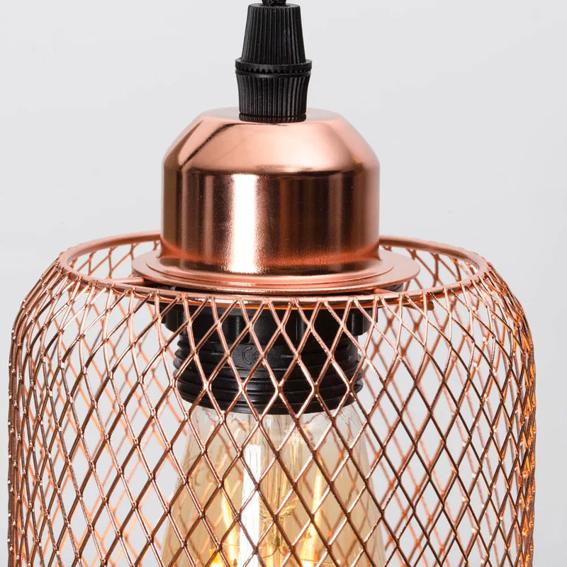 Afralia™ Rose Gold Metal Cage Pendant Lamp with E27 Bulb Socket