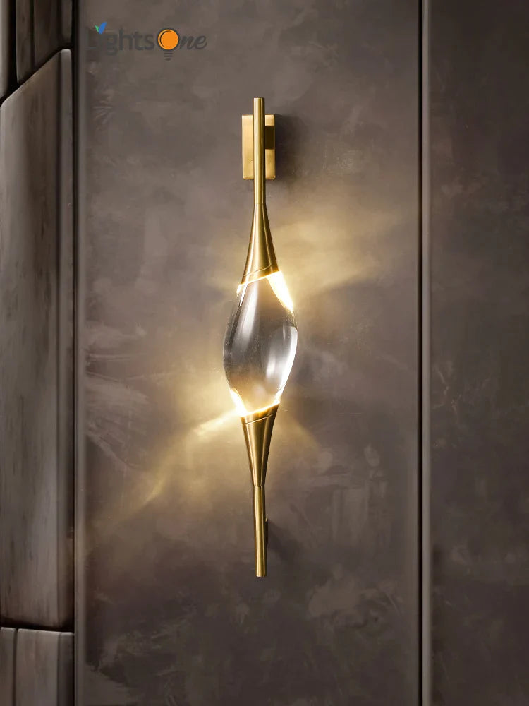 Afralia™ Copper Crystal Wall Lamp Postmodern Minimalist Decoration for Hotel Living Room