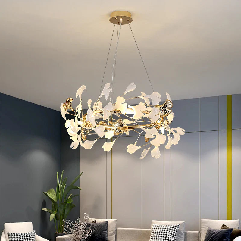 Afralia™ Ginkgo Ceramic Chandelier: Luxury Pendant Lights for Dining & Living Room