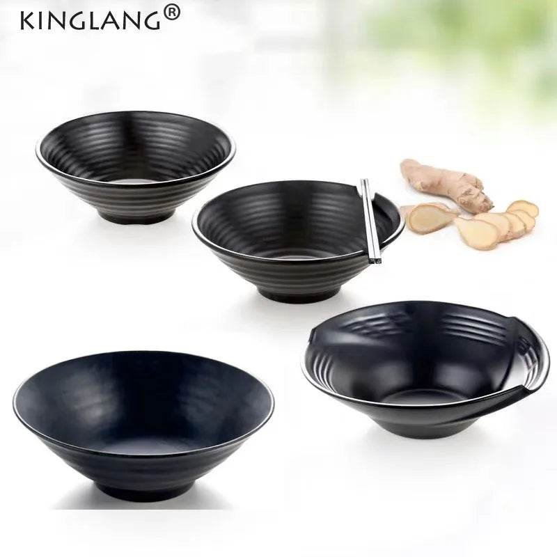 Afralia™ Melamine Ramen Soup Bowl - Black Plastic Bowl - 1 Pcs