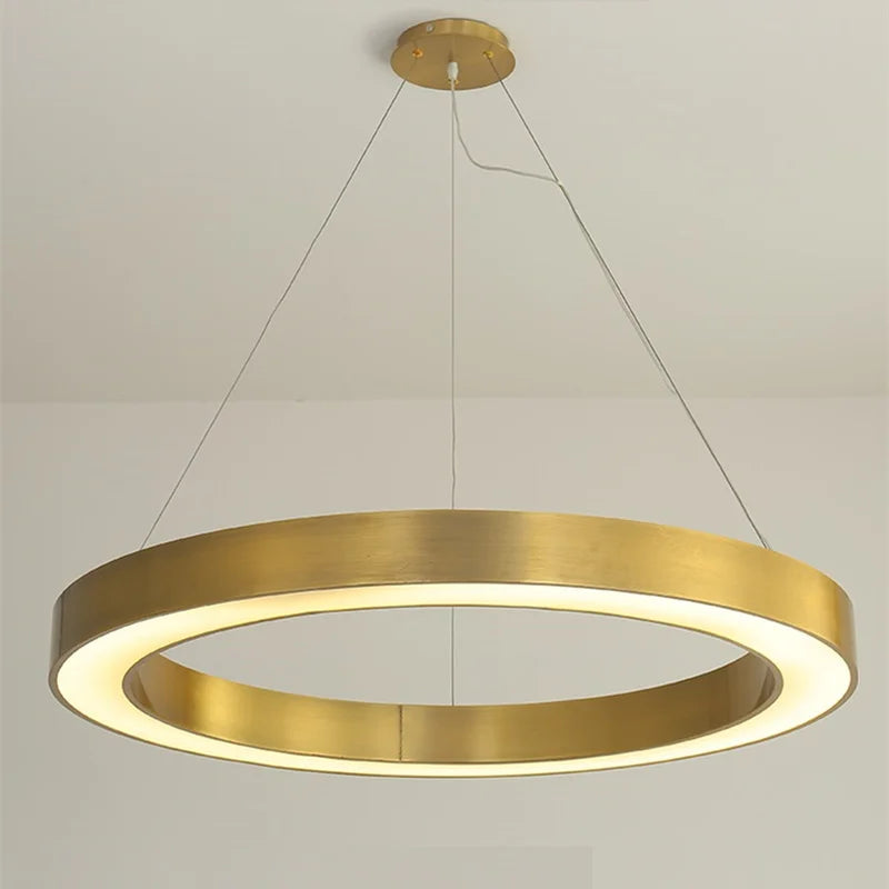 Afralia™ Gold Copper Pendant Lights Nordic LED Hanging Lamp Modern Circle Ring Suspension