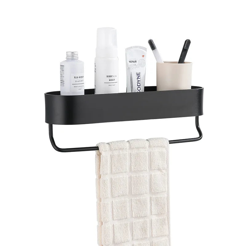 Afralia™ Aluminum Bathroom Shelf with Towel Bar for Bath/Shower Organization