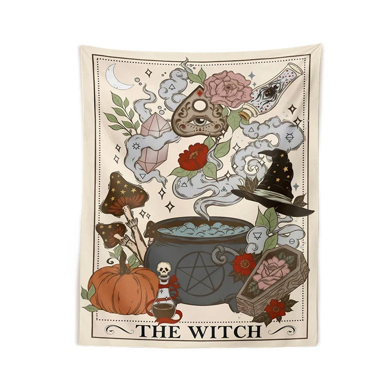 Afralia™ Witch Tarot Tapestry: Retro Witchy Boho Wall Hanging for Home Decor