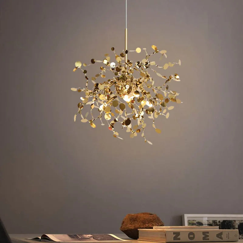 Afralia™ Modern LED Stainless Steel Leaf Chandelier for Restaurant, Living Room, and Bedroom