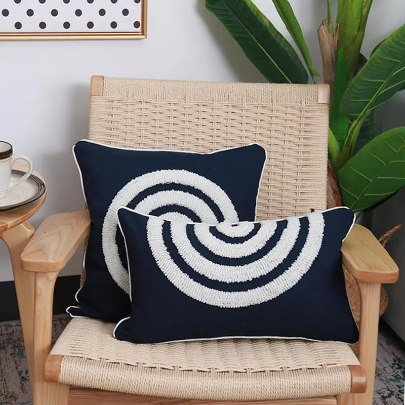 Navy Blue Embroidered Cotton Cushion Cover 45x45cm, Moroccan Style for Afralia™