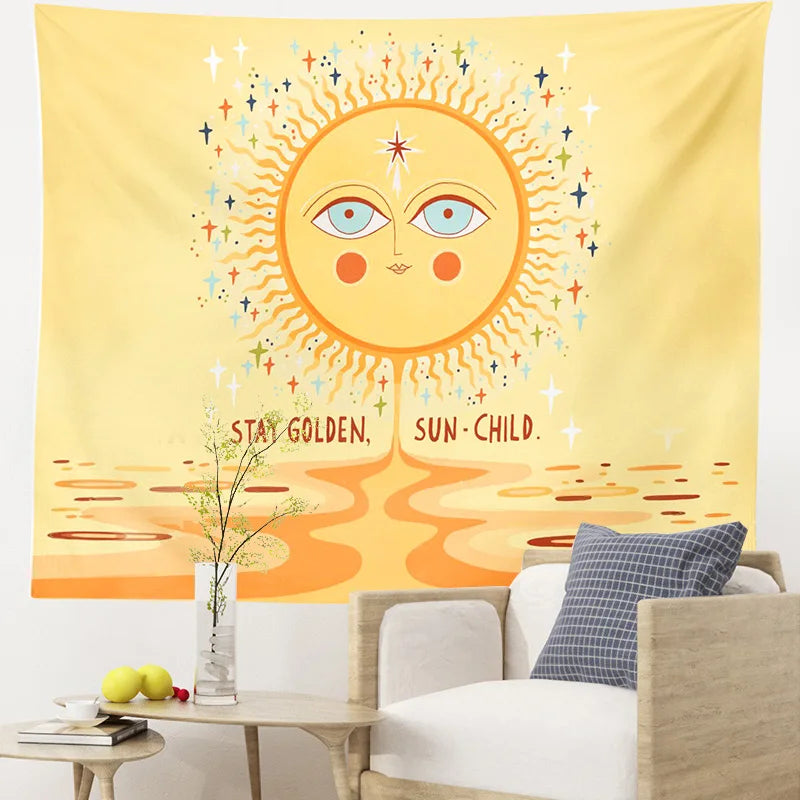 Afralia™ Vintage Sun Rainbow Tapestry Wall Hanging for Home Bedroom Decor