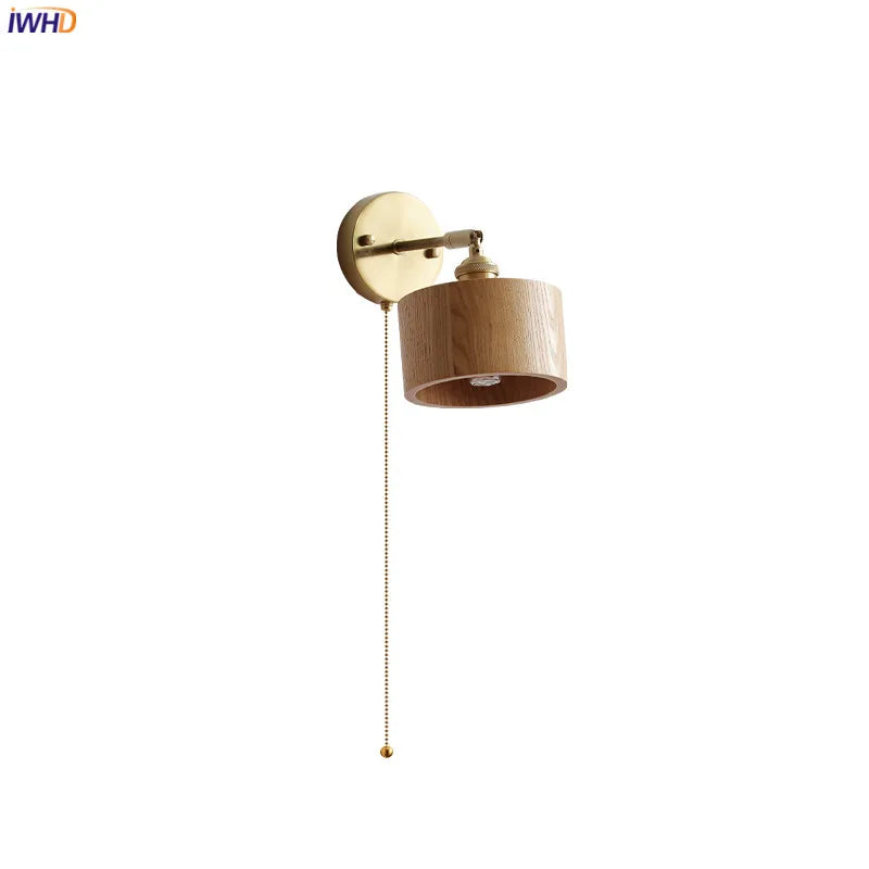Afralia™ Wooden LED Wall Lights with Pull Chain Switch for Nordic Modern Home Lighting