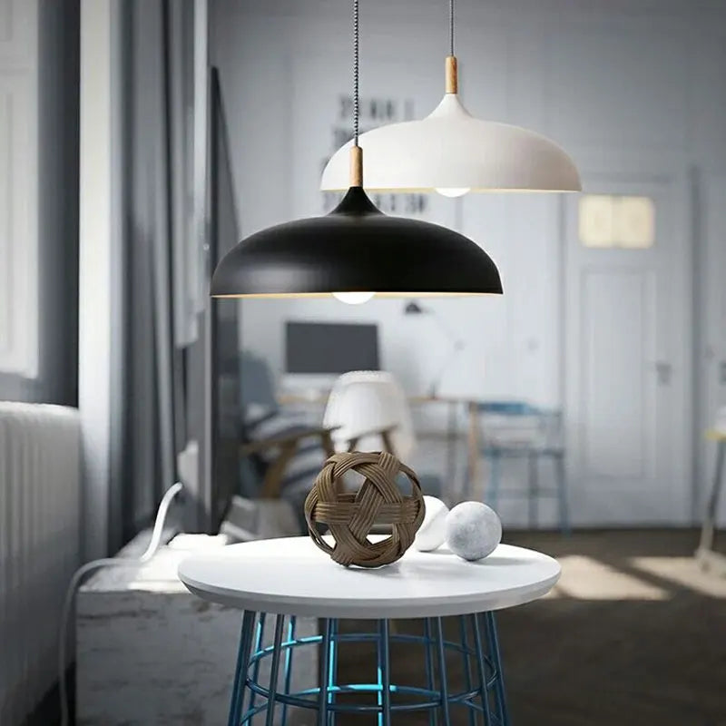 Afralia™ Oak LED Pendant Light Plate - Nordic Modern Iron and Oak Hanging Lamp