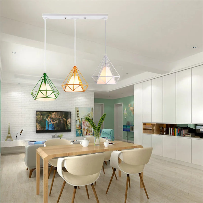 Afralia™ Modern Nordic Diamond Cage Pendant Light Chandelier for Living Room and Kitchen