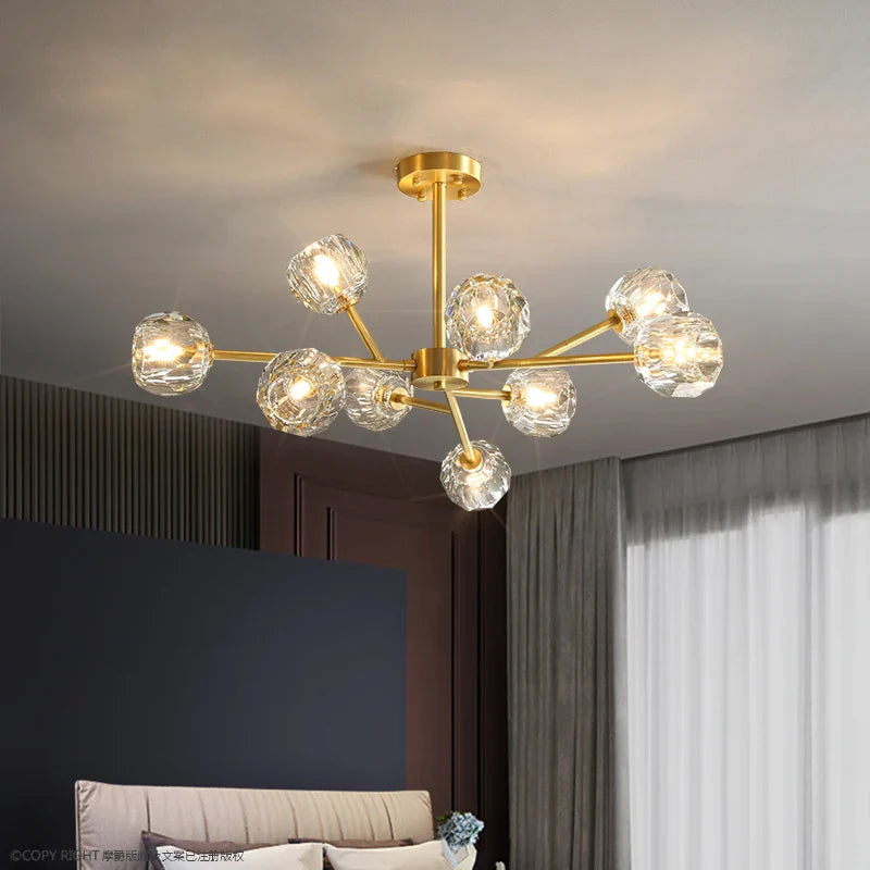 Afralia™ Modern Golden Crystal Chandelier for Living Room, Dining, Bedroom - Luxury Molecular Ceiling Pendant Lamp