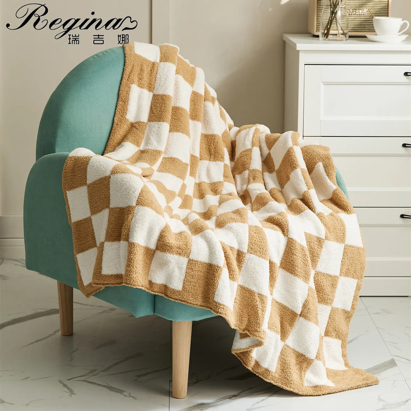 Afralia™ Plush Checkerboard Plaid Blanket - Soft Sofa Throw for Home Decor & Bedspread