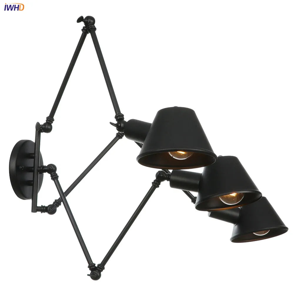 Afralia™ Swing Arm LED Wall Light Industrial Vintage Sconce - 3 Heads Loft Style