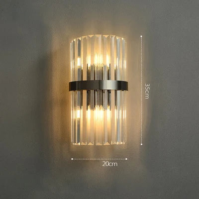 Afralia™ Art Deco LED Stainless Steel Crystal Wall Sconce, Bedroom Corridor Golden Black Wall Light