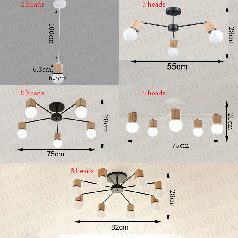 Afralia™ Spider Ceiling Lamp: Vintage Wood Fixture with Adjustable Lights for Modern Loft Living Room